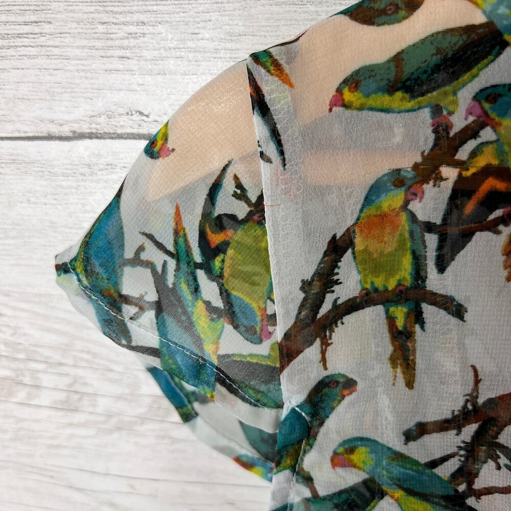 East 5th Blouse Womens Size Medium Parrot Novelty Print Sheer Button Down - Picture 15 of 16